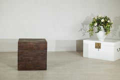 Vintage Square Dark Brown Rattan Korb mit abnehmbarem Deckel und Mustern