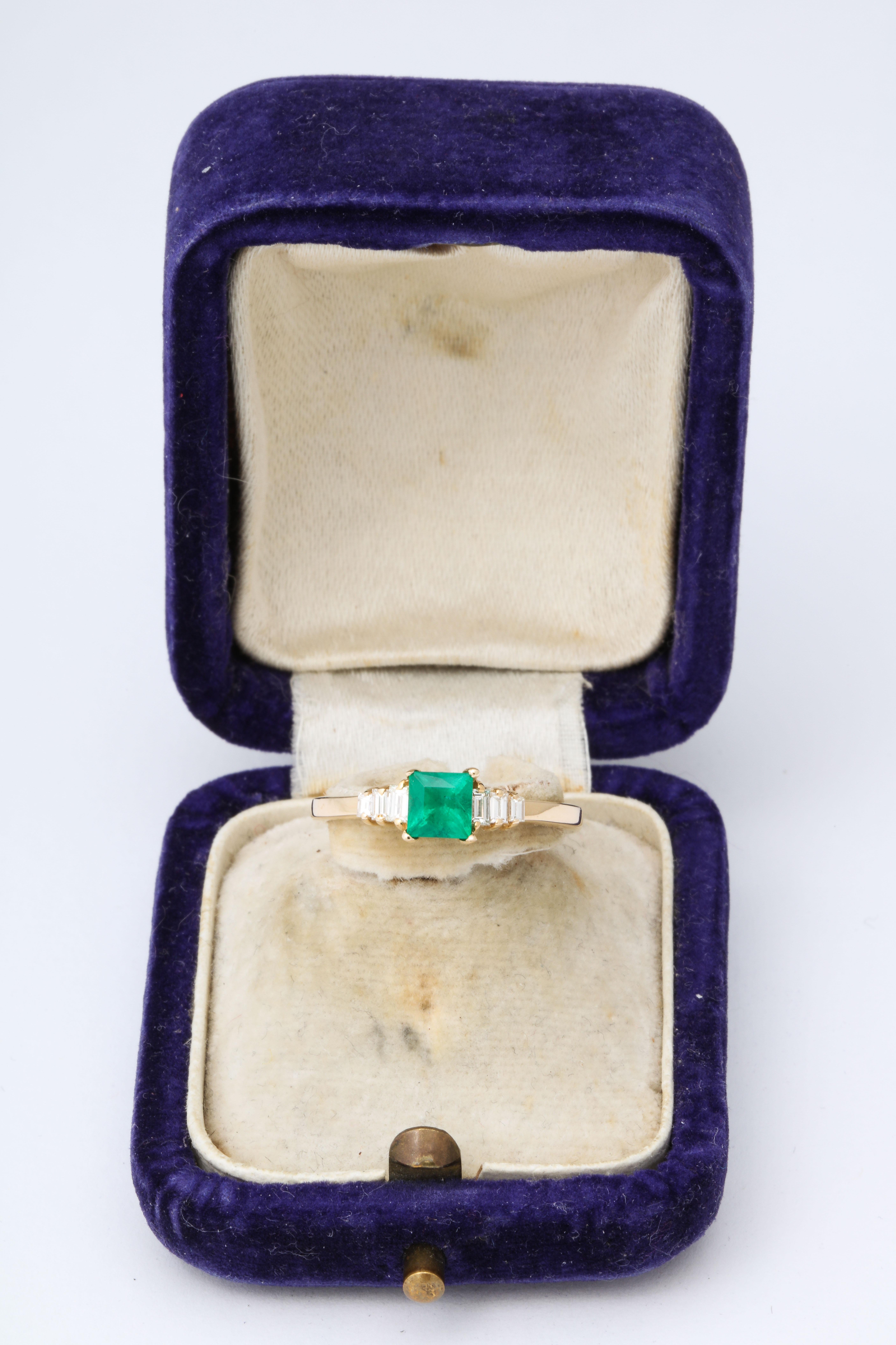 Vintage Square Emerald and Baguette Diamond Ring 2