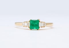 Vintage Square Emerald and Baguette Diamond Ring