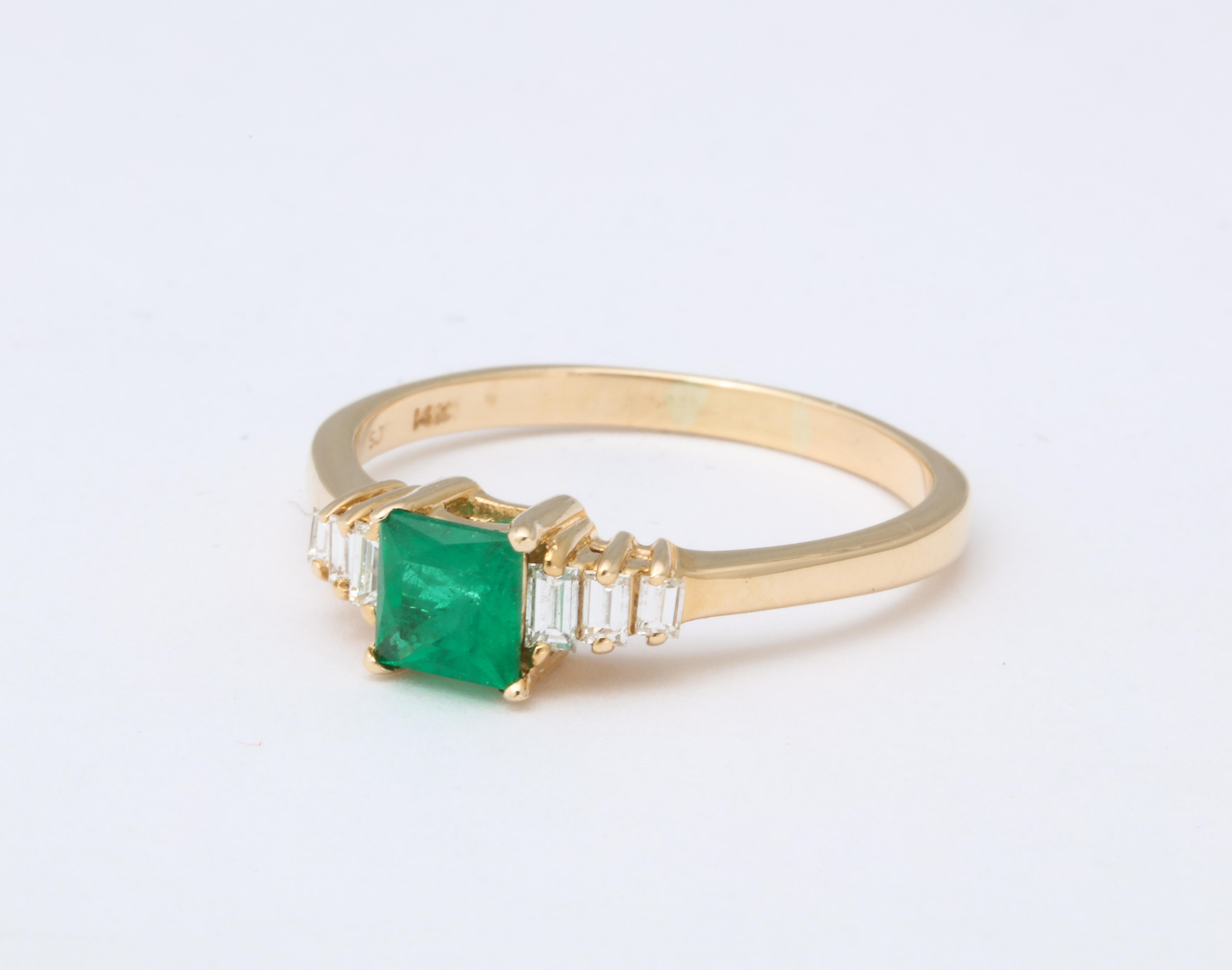 Vintage Square Emerald and Baguette Diamond Ring at 1stDibs