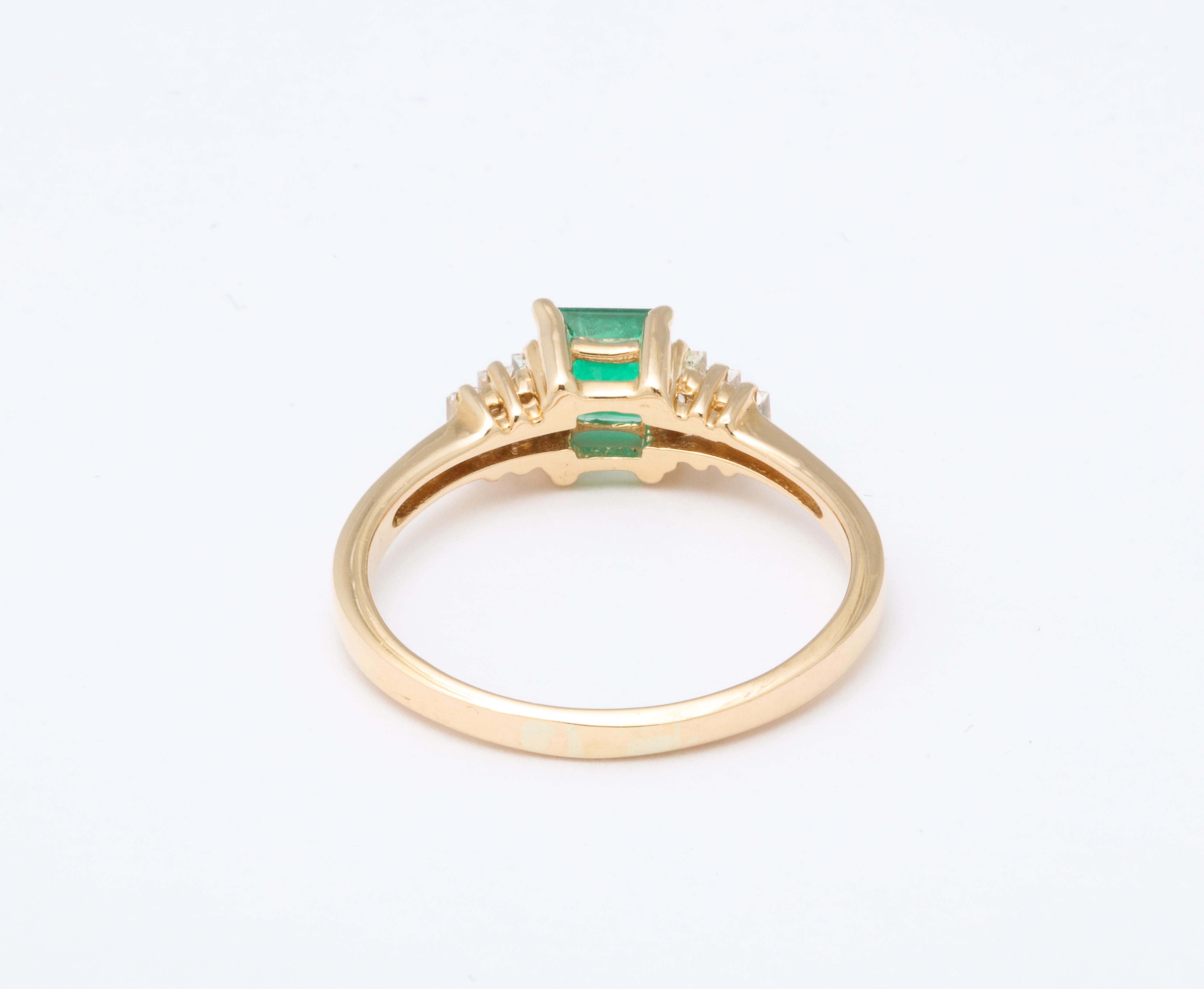 Square Cut Vintage Square Emerald and Baguette Diamond Ring