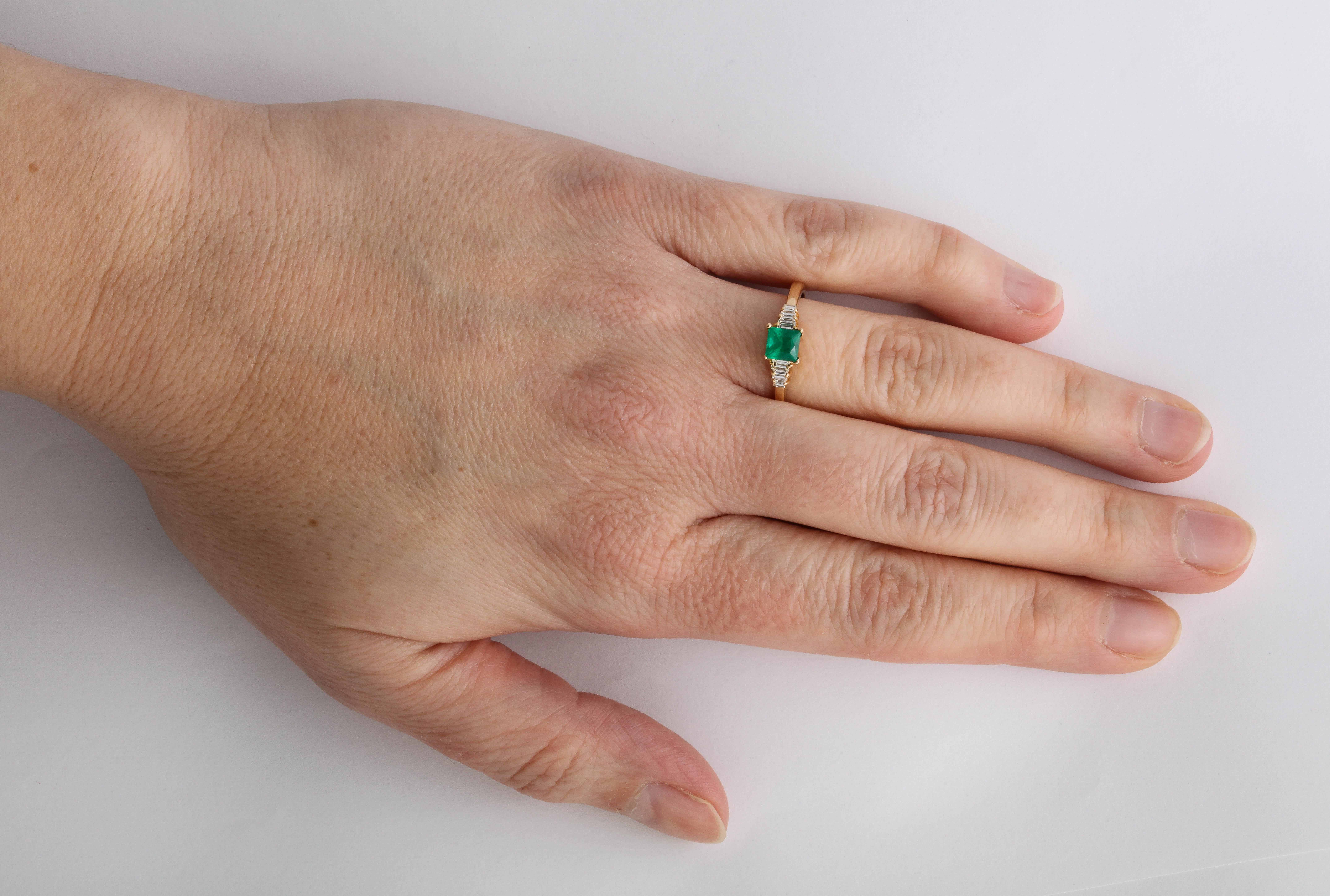Women's Vintage Square Emerald and Baguette Diamond Ring