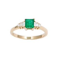 Vintage Square Emerald and Baguette Diamond Ring