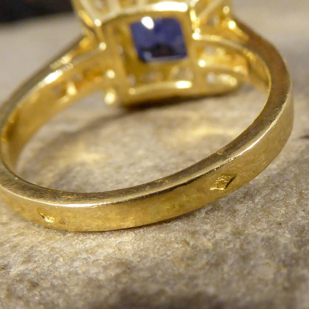 Vintage Square Face French Sapphire and Diamond 18 Carat Gold Ring In Good Condition In Yorkshire, West Yorkshire