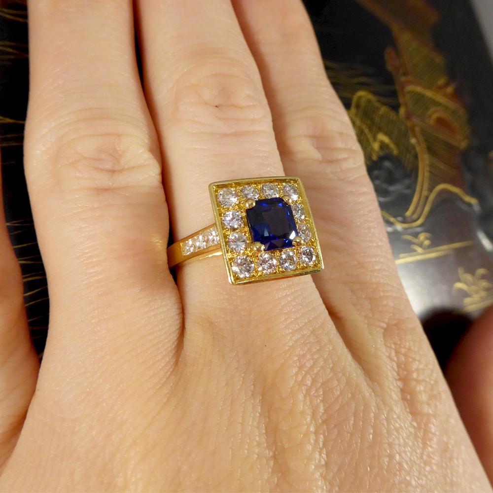 Women's Vintage Square Face French Sapphire and Diamond 18 Carat Gold Ring
