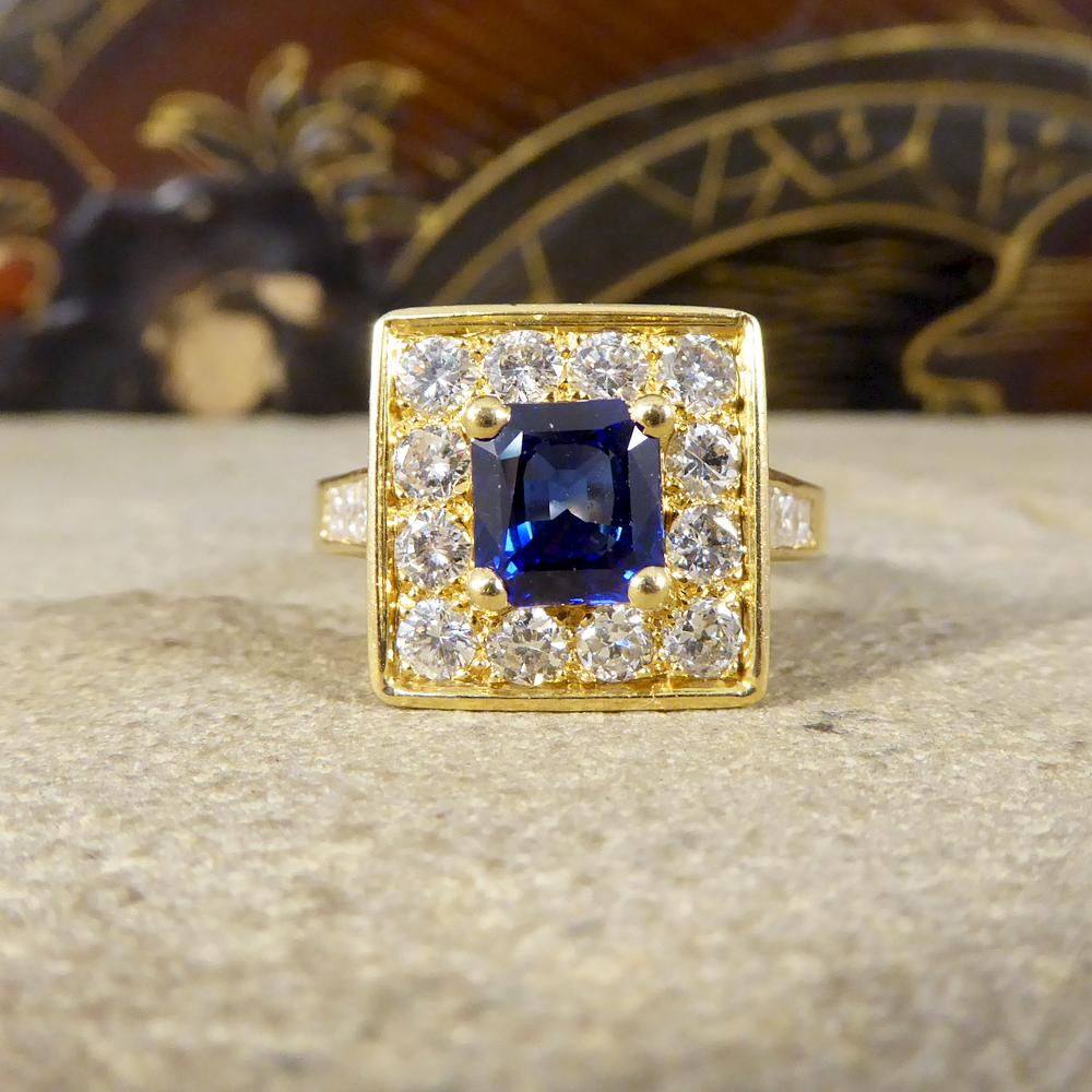 Vintage Square Face French Sapphire and Diamond 18 Carat Gold Ring 1