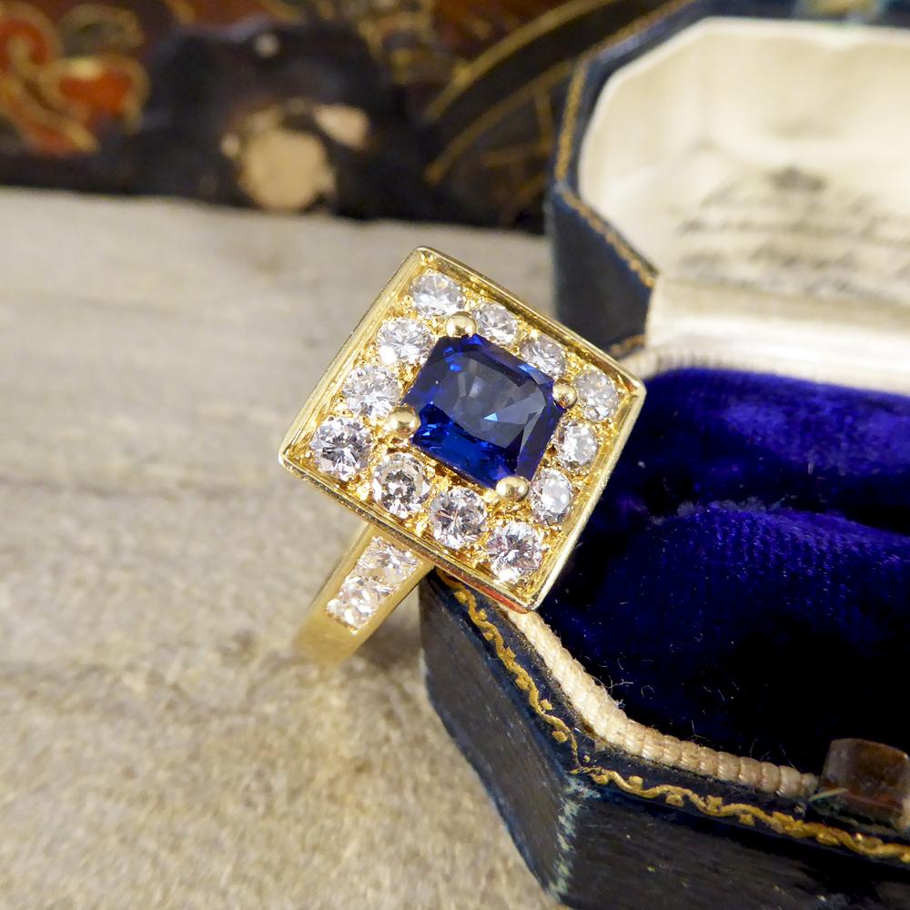Vintage Square Face French Sapphire and Diamond 18 Carat Gold Ring 2