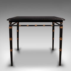 Vintage Square Games Table, Oriental, Ebonised, Writing Desk, Regency Revival