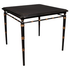 Vintage Square Games Table, Oriental, Ebonised, Writing Desk, Regency Revival