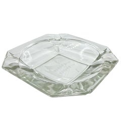 Vintage Square Glass Sailing Motif Etched Cigar Ashtray