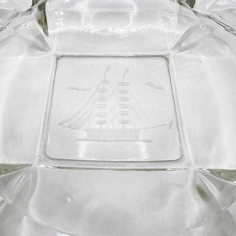 American Vintage Square Glass Sailing Motif Etched Cigar Ashtray