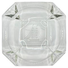 Vintage Square Glass Sailing Motif Etched Cigar Ashtray