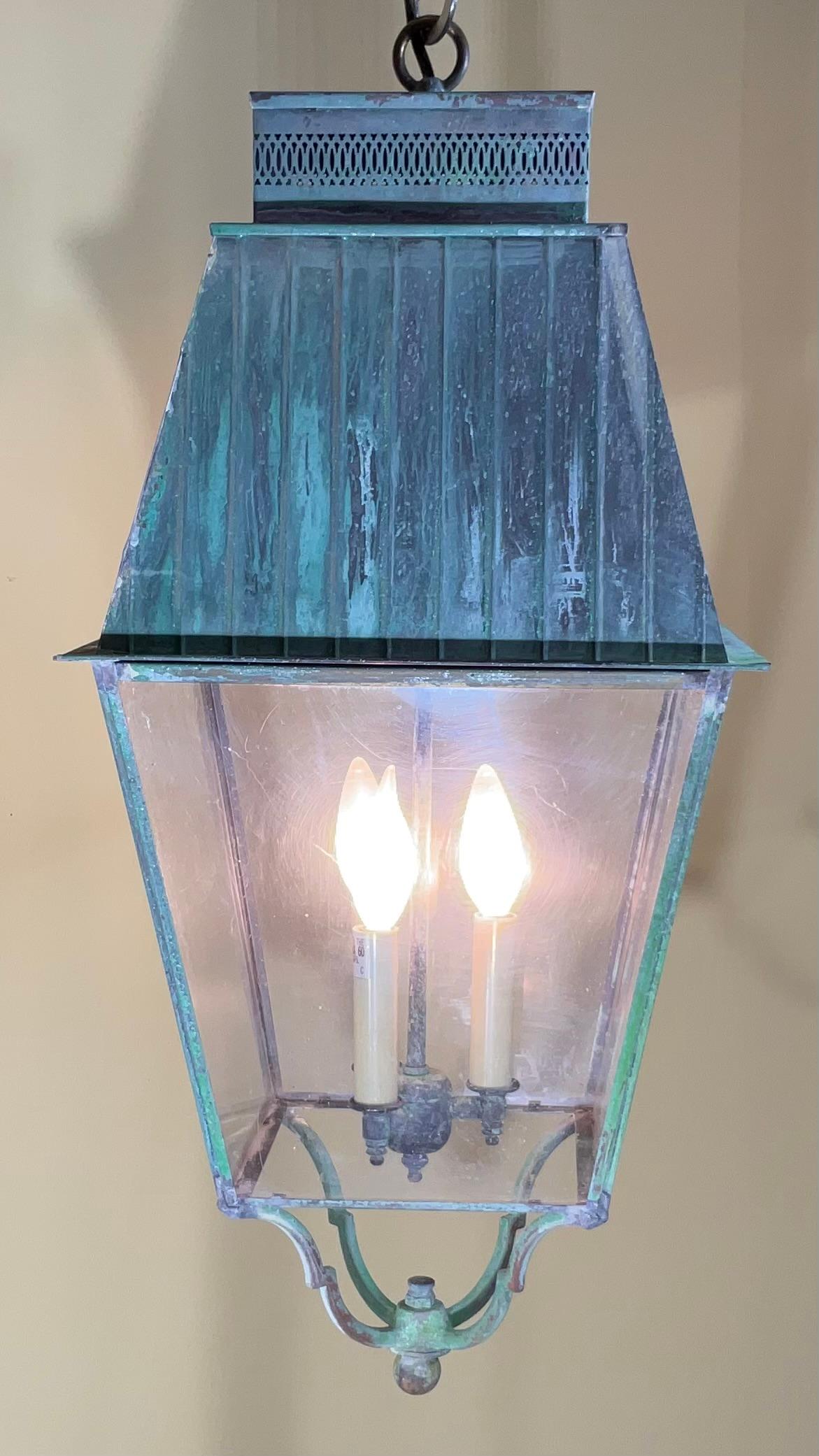 Hand-Crafted  Vintage Square Hanging Lantern For Sale