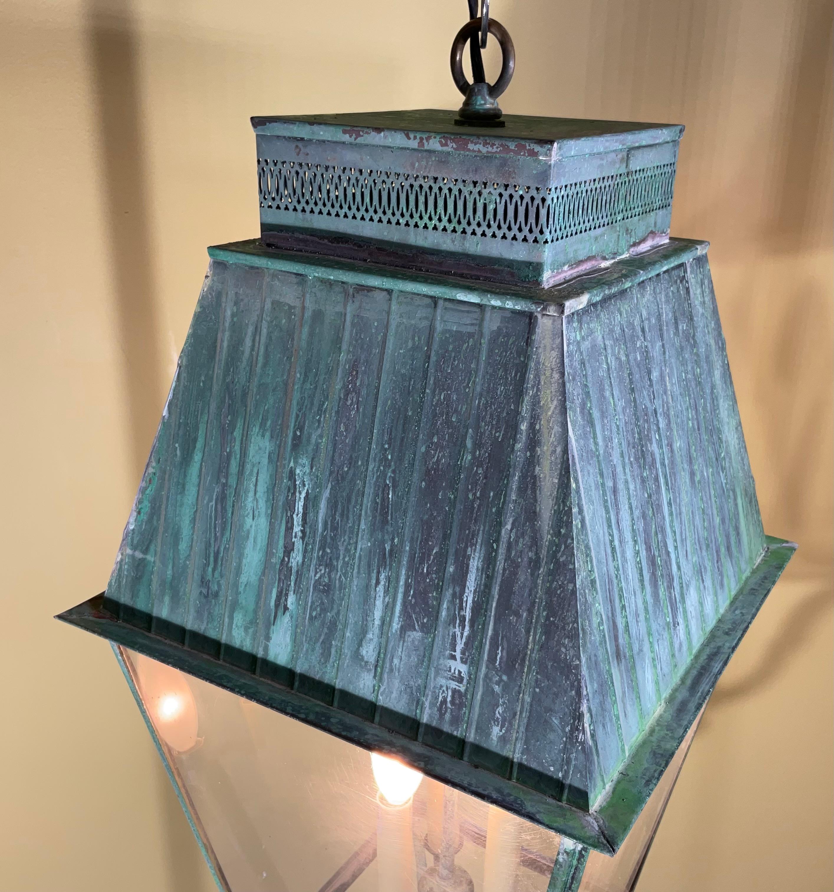  Vintage Square Hanging Lantern In Good Condition For Sale In Delray Beach, FL