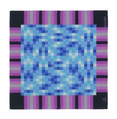 Vintage Square J.C Bissery Signed Modernist Tapestry in Blue Tones - Rug & Kilim