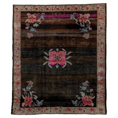 Retro Square Kars with Charcoal Field and Floral Design, Circa 1940's