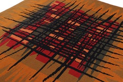 Vintage Square Rug in Orange with Swedish Style Geometric Patterns - Rug & Kilim