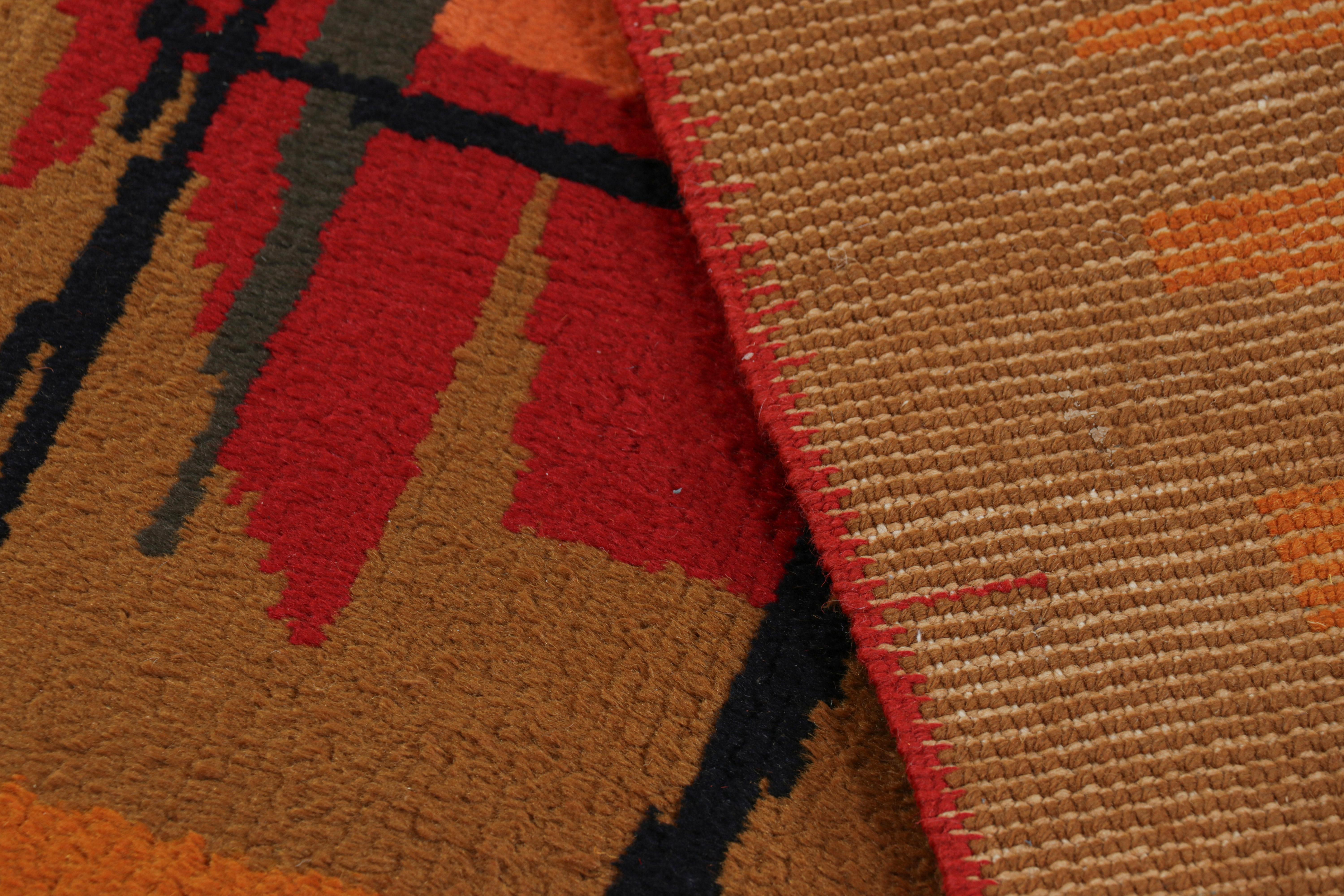 Lana Tappeto quadrato vintage in arancione con motivi geometrici in stile svedese - Rug & Kilim in vendita