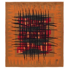 Tapis carré vintage orange à motifs géométriques de style suédois - Rug & Kilim