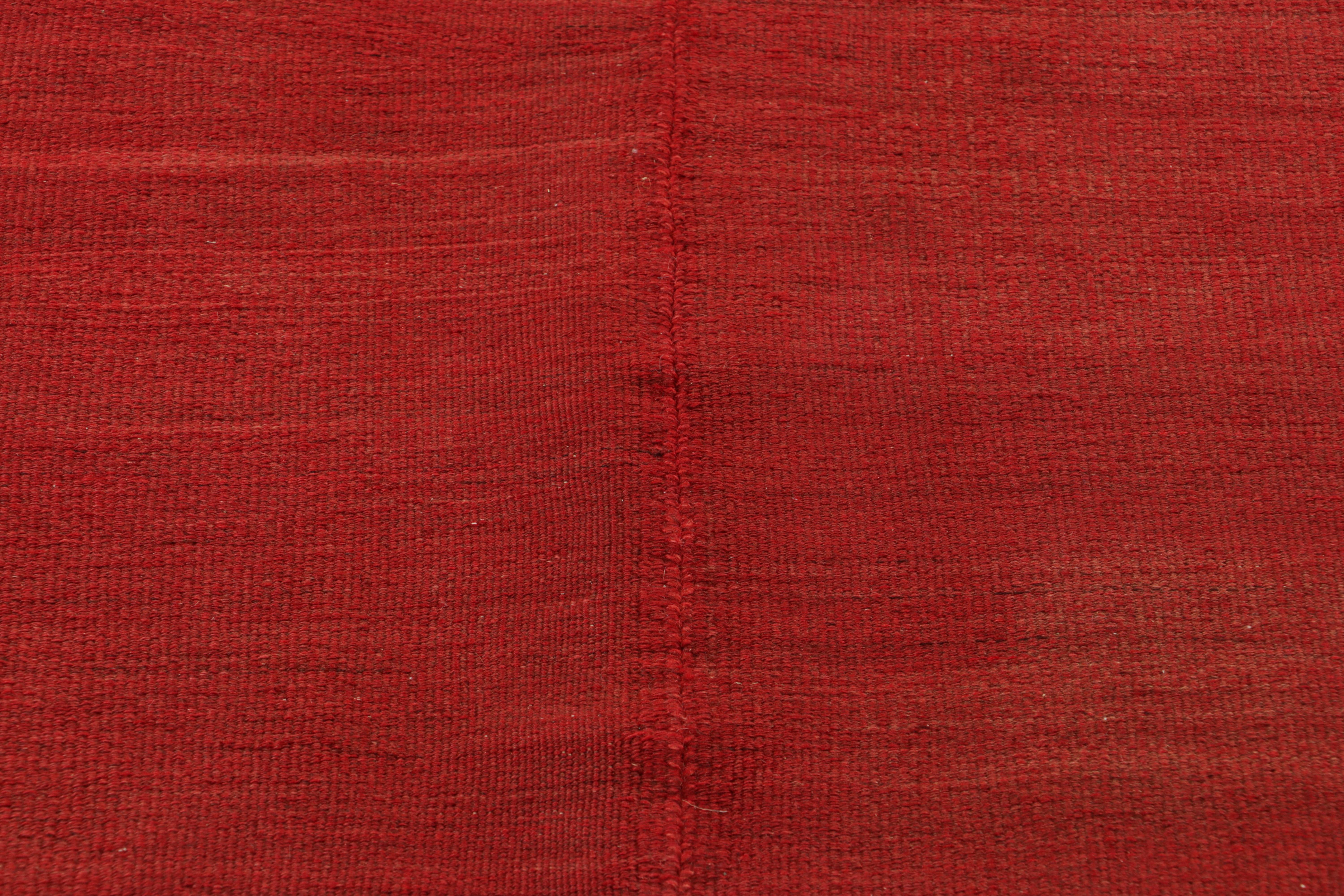 Tribal Vintage Square Kilim with Red Open Field and Geometric Border, from Rug & Kilim For Sale