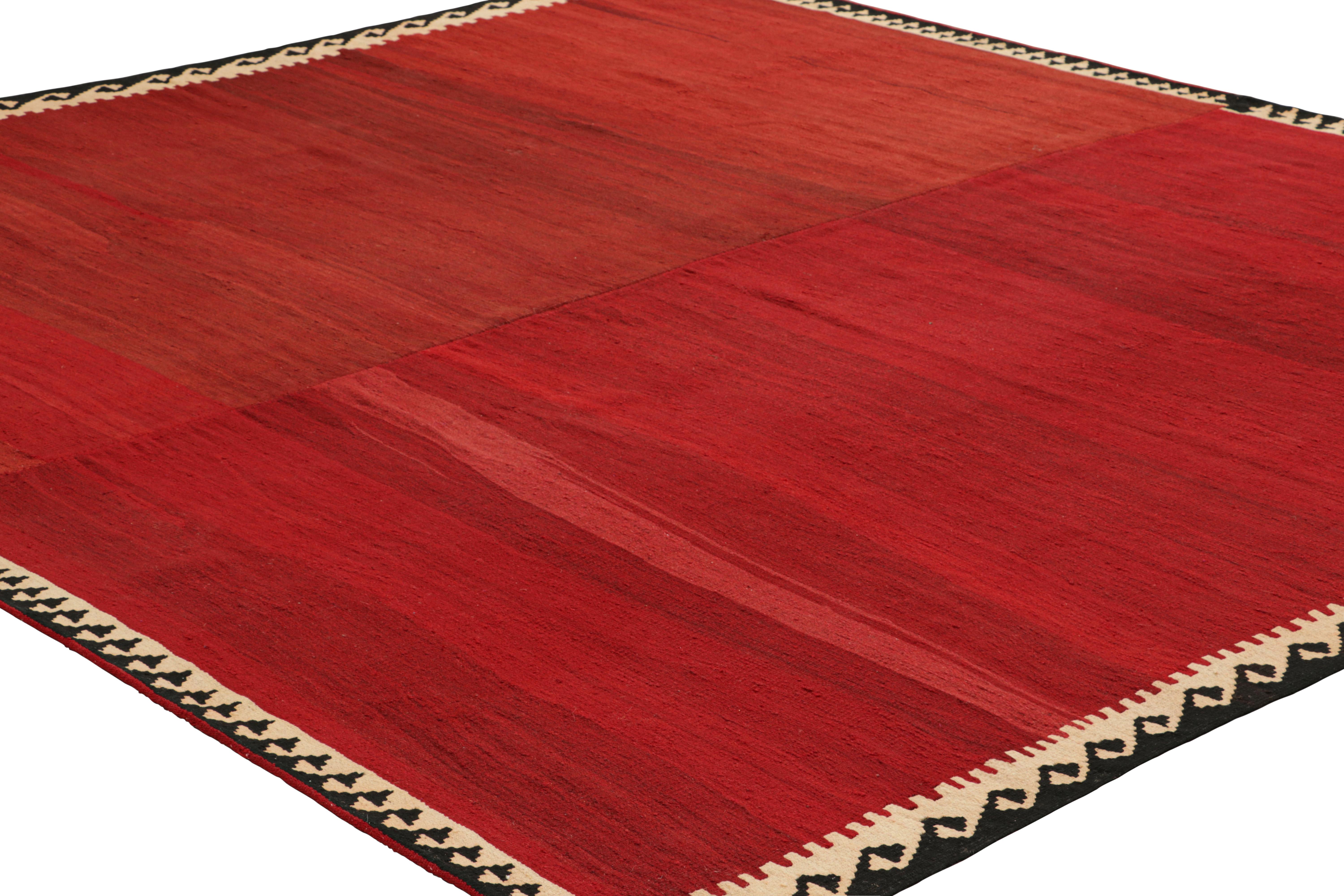 Turkish Vintage Square Kilim with Red Open Field and Geometric Border, from Rug & Kilim For Sale