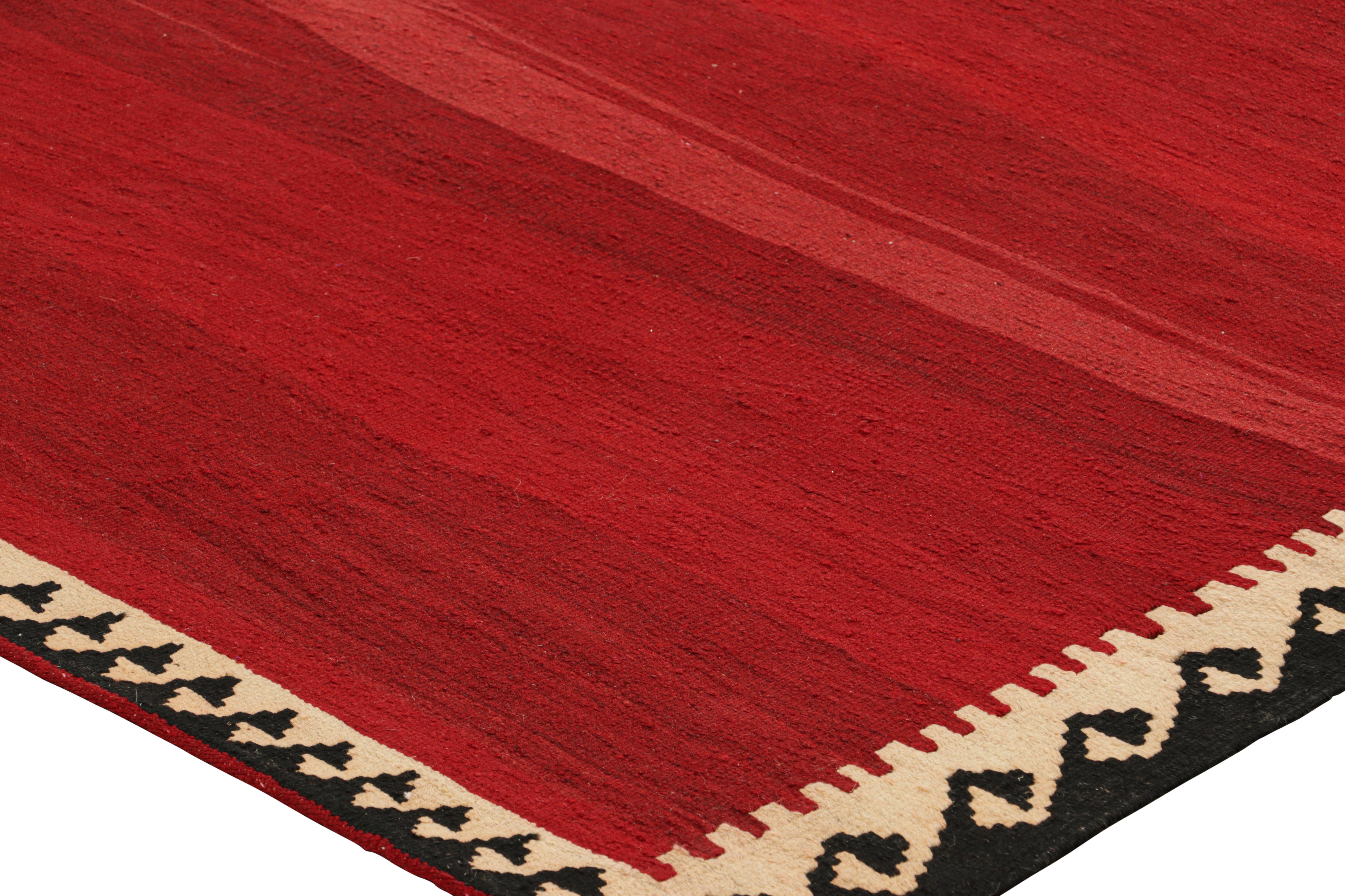 Vintage Square Kilim with Red Open Field and Geometric Border, from Rug & Kilim In Good Condition For Sale In Long Island City, NY