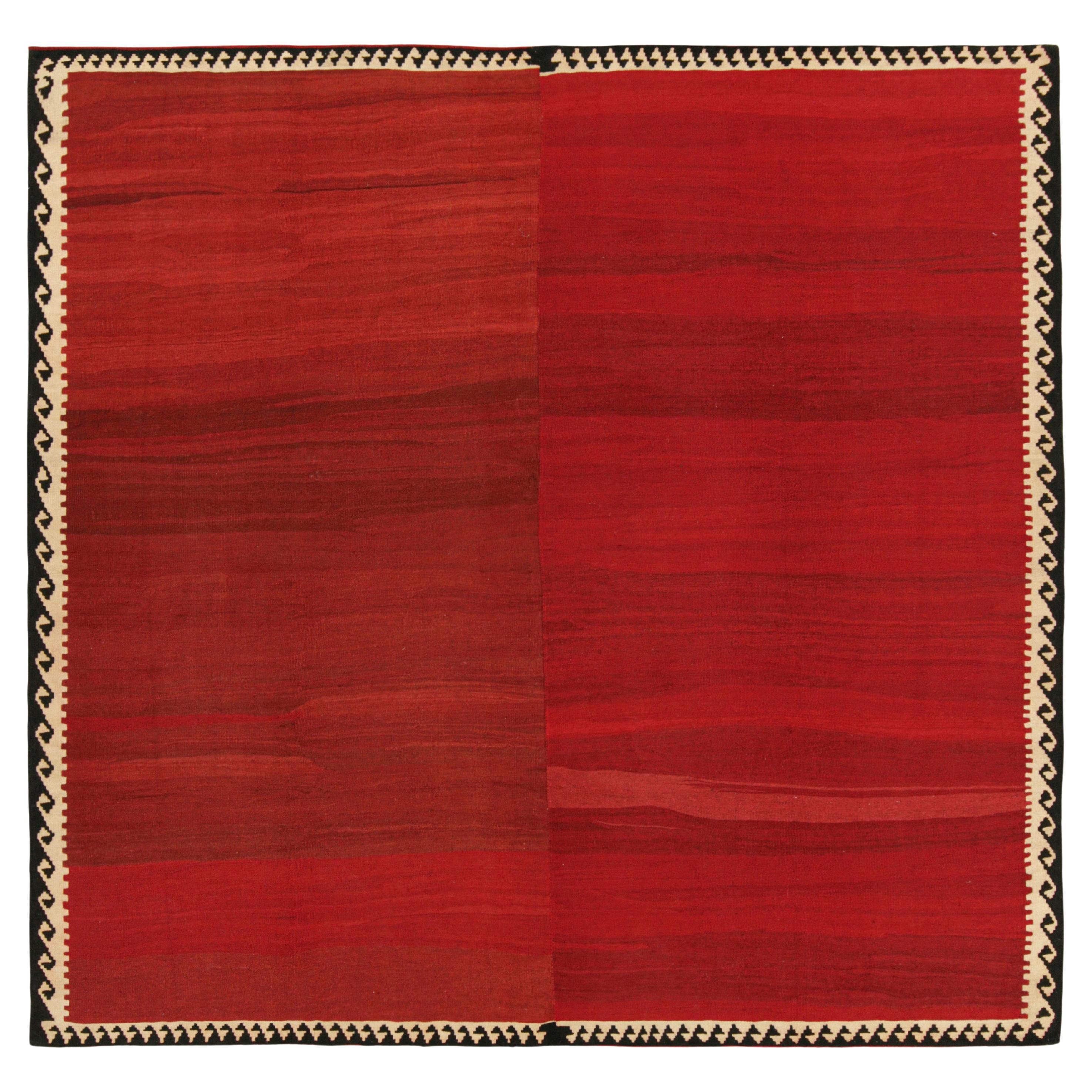 Vintage Square Kilim with Red Open Field and Geometric Border, from Rug & Kilim