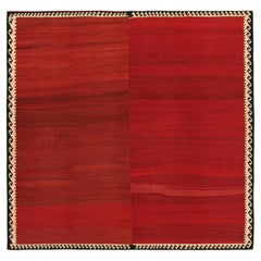 Vintage Square Kilim with Red Open Field and Geometric Border, from Rug & Kilim