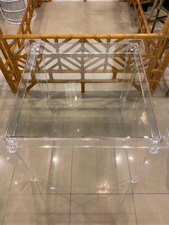 Vintage Square Lucite Peg Game Dining Table Tapered Legs Glass Top