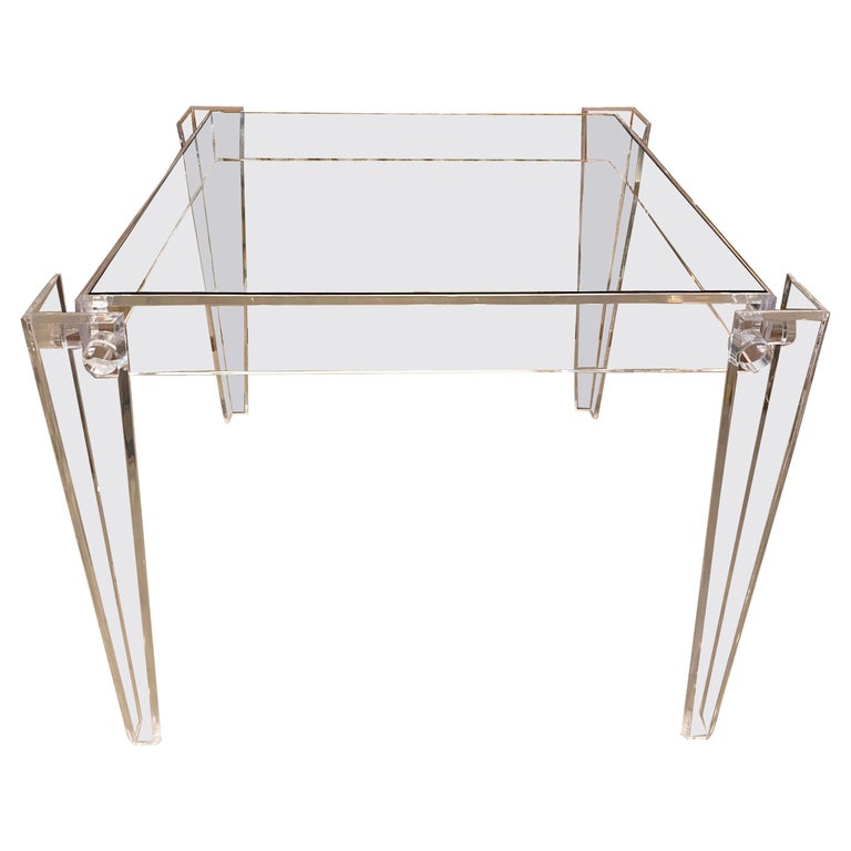 Vintage Square Lucite Peg Game Dining Table Tapered Legs Glass Top at ...
