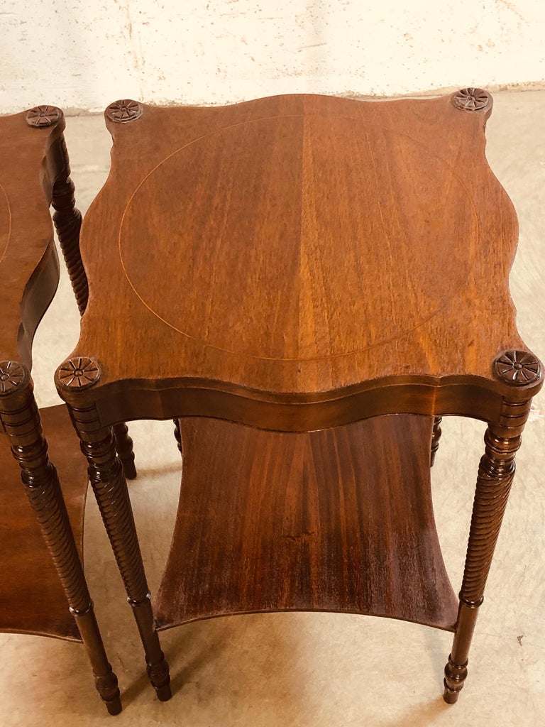 Vintage Square Mahogany Wood Side Tables, Pair For Sale at 1stDibs