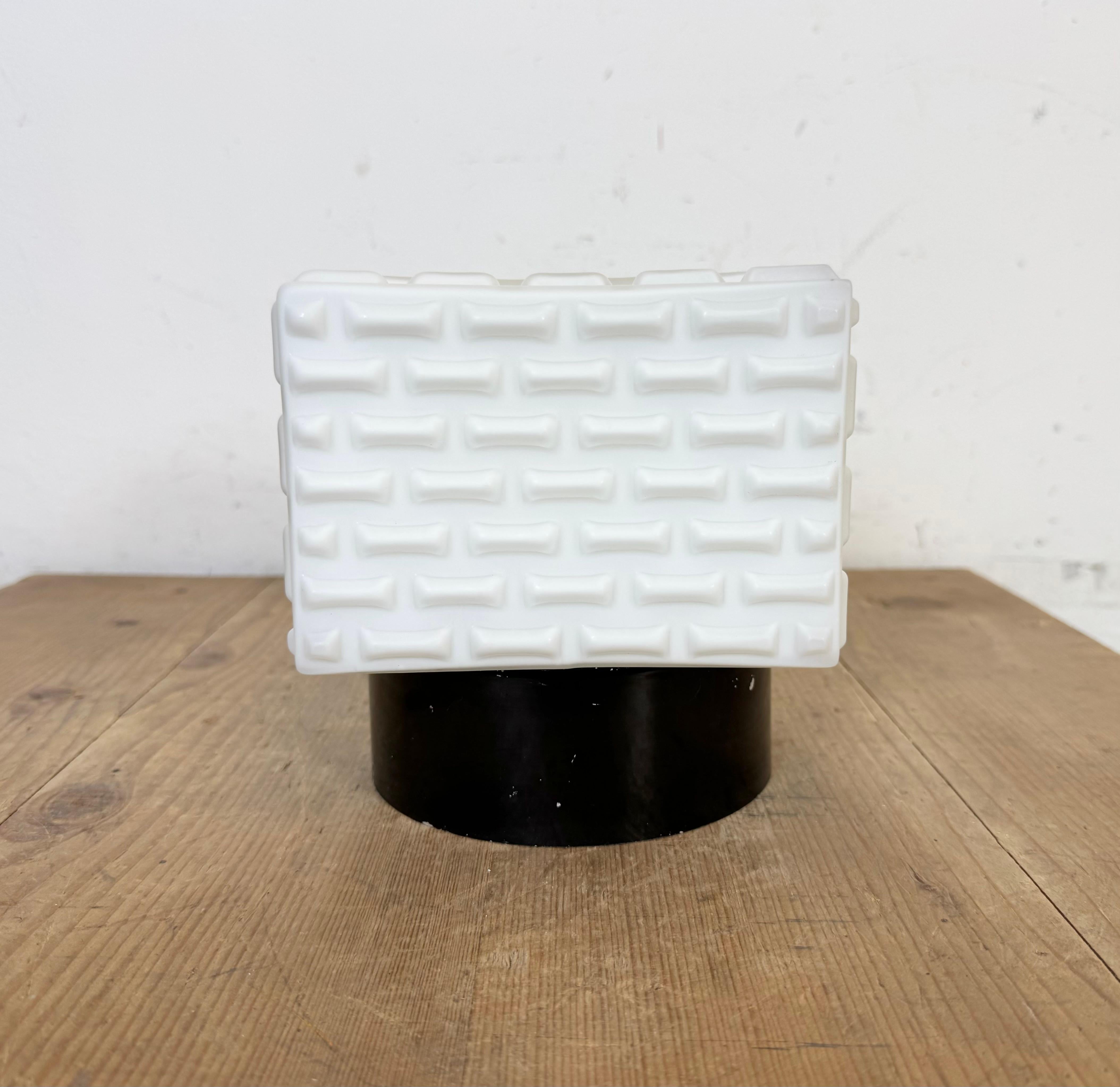 Industrial Vintage Square Milk Glass Wall or Ceiling Light, 1970s For Sale