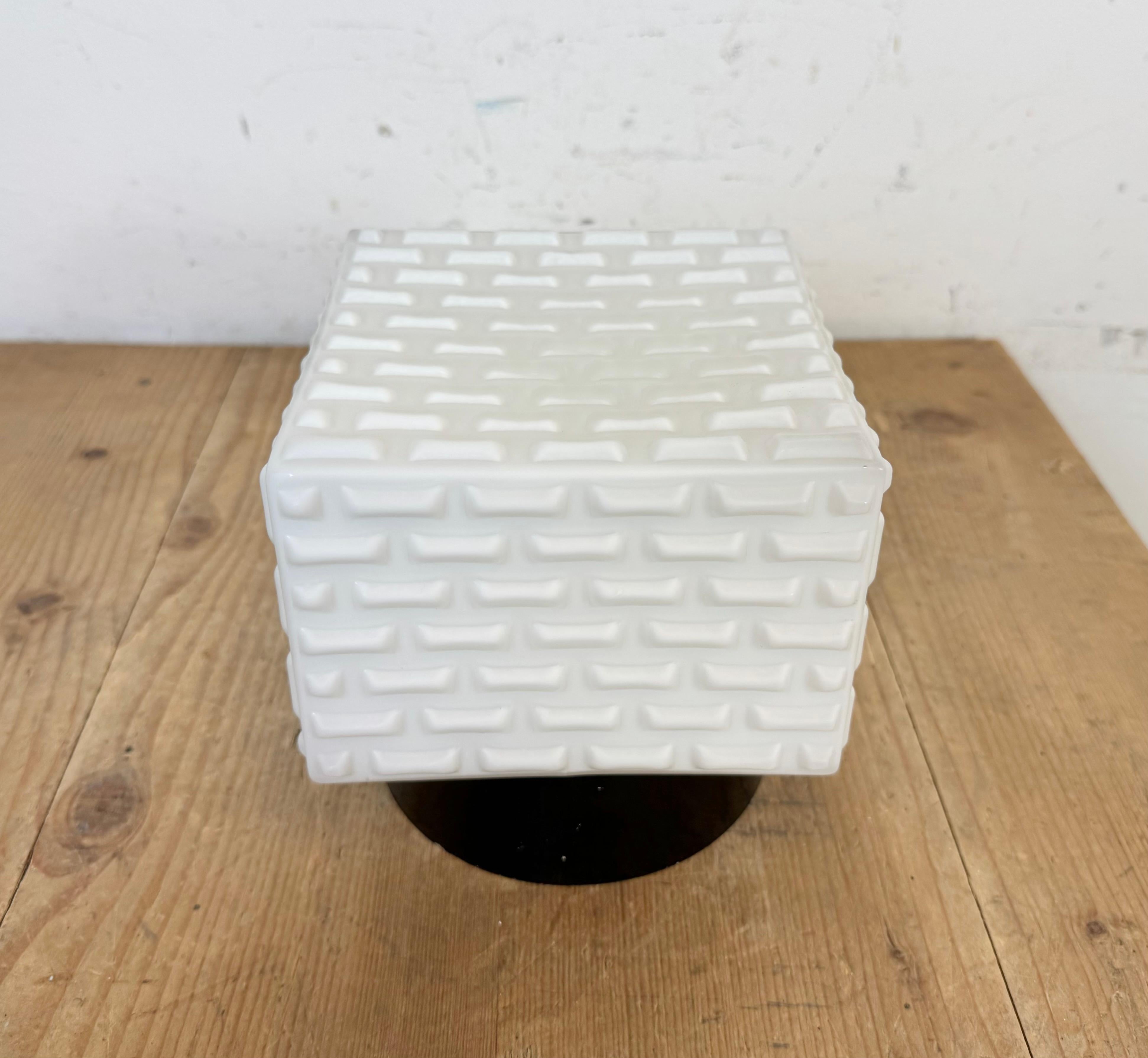 Czech Vintage Square Milk Glass Wall or Ceiling Light, 1970s For Sale