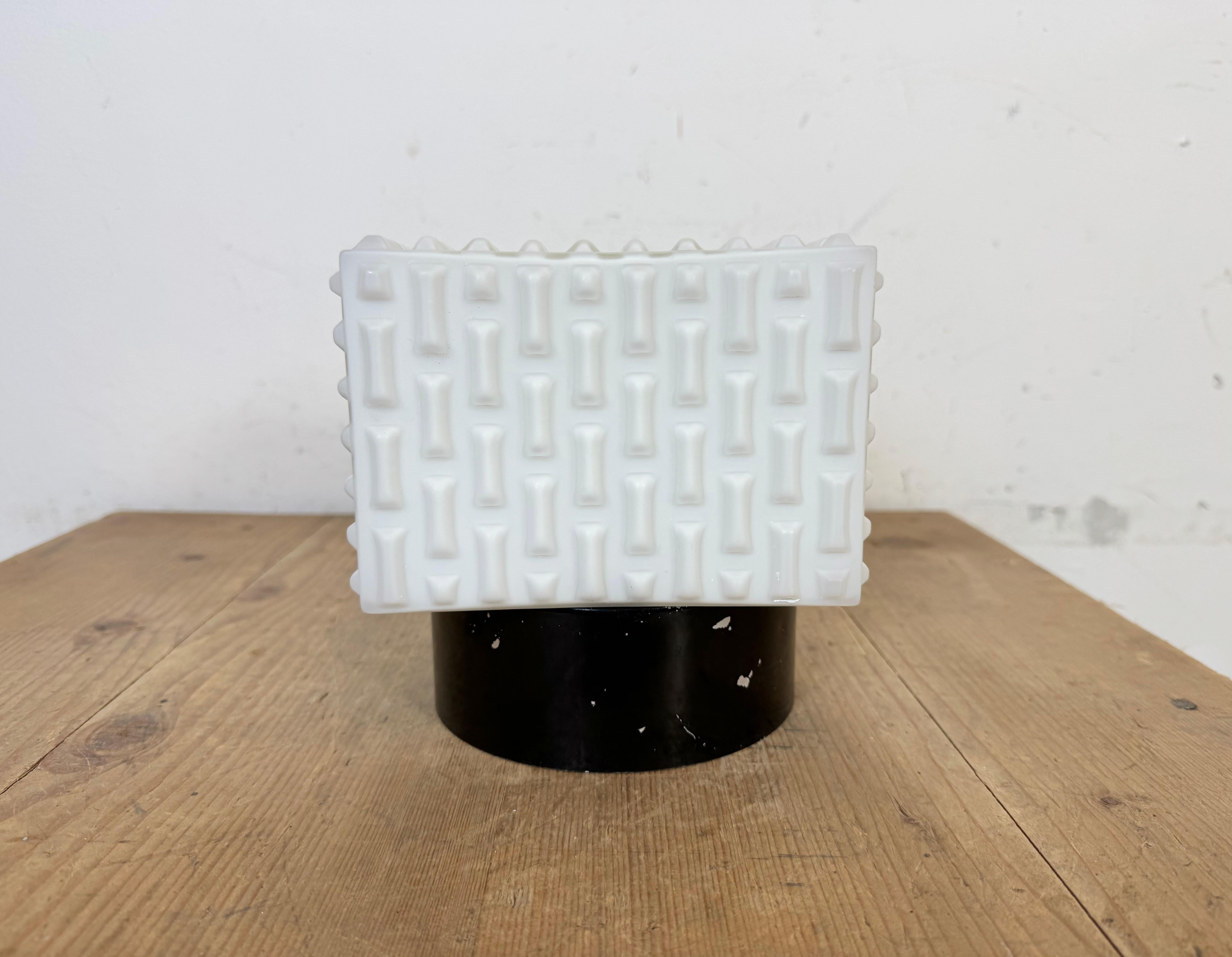 Vintage Square Milk Glass Wall or Ceiling Light, 1970s In Good Condition For Sale In Kojetice, CZ