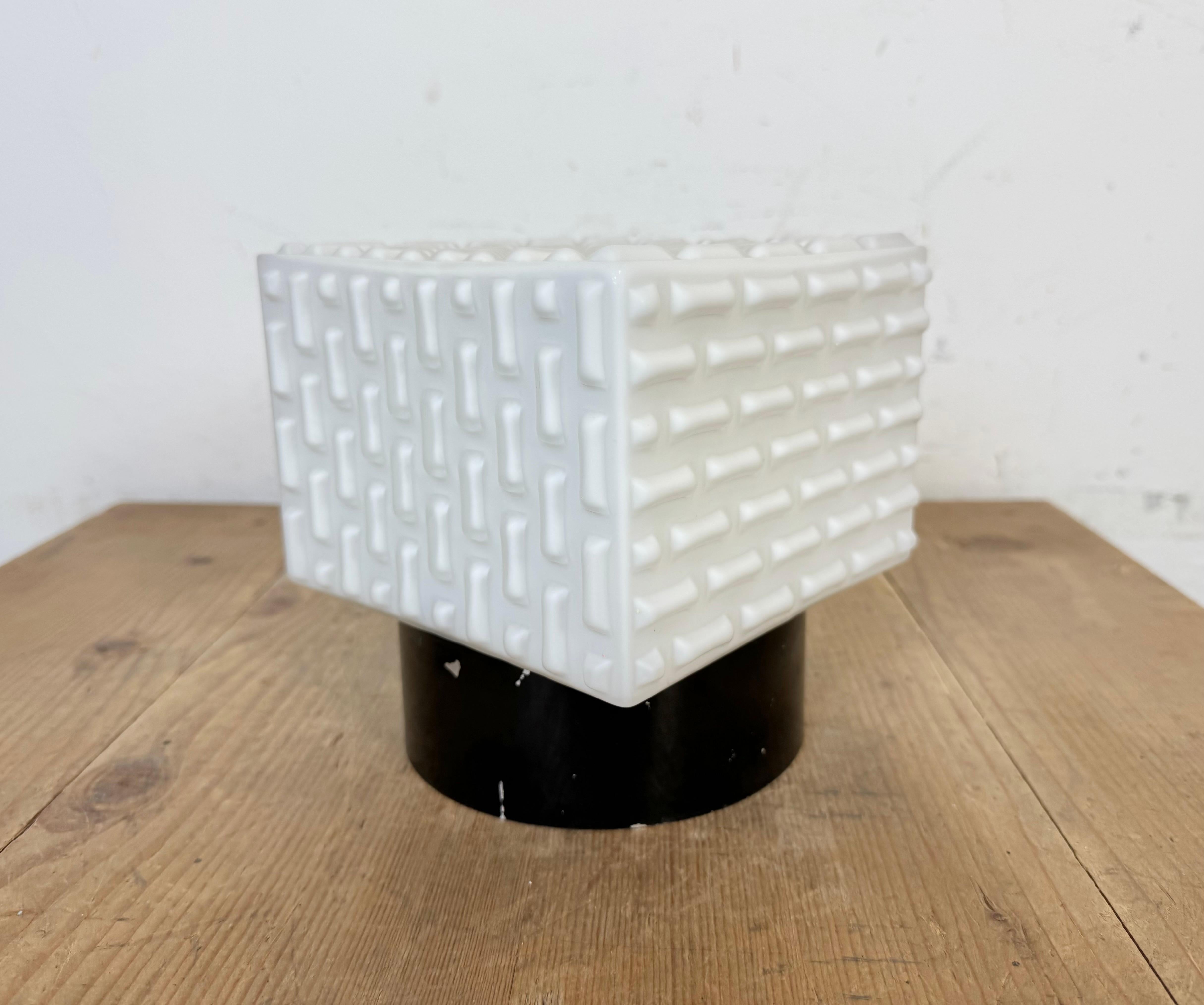 Metal Vintage Square Milk Glass Wall or Ceiling Light, 1970s For Sale