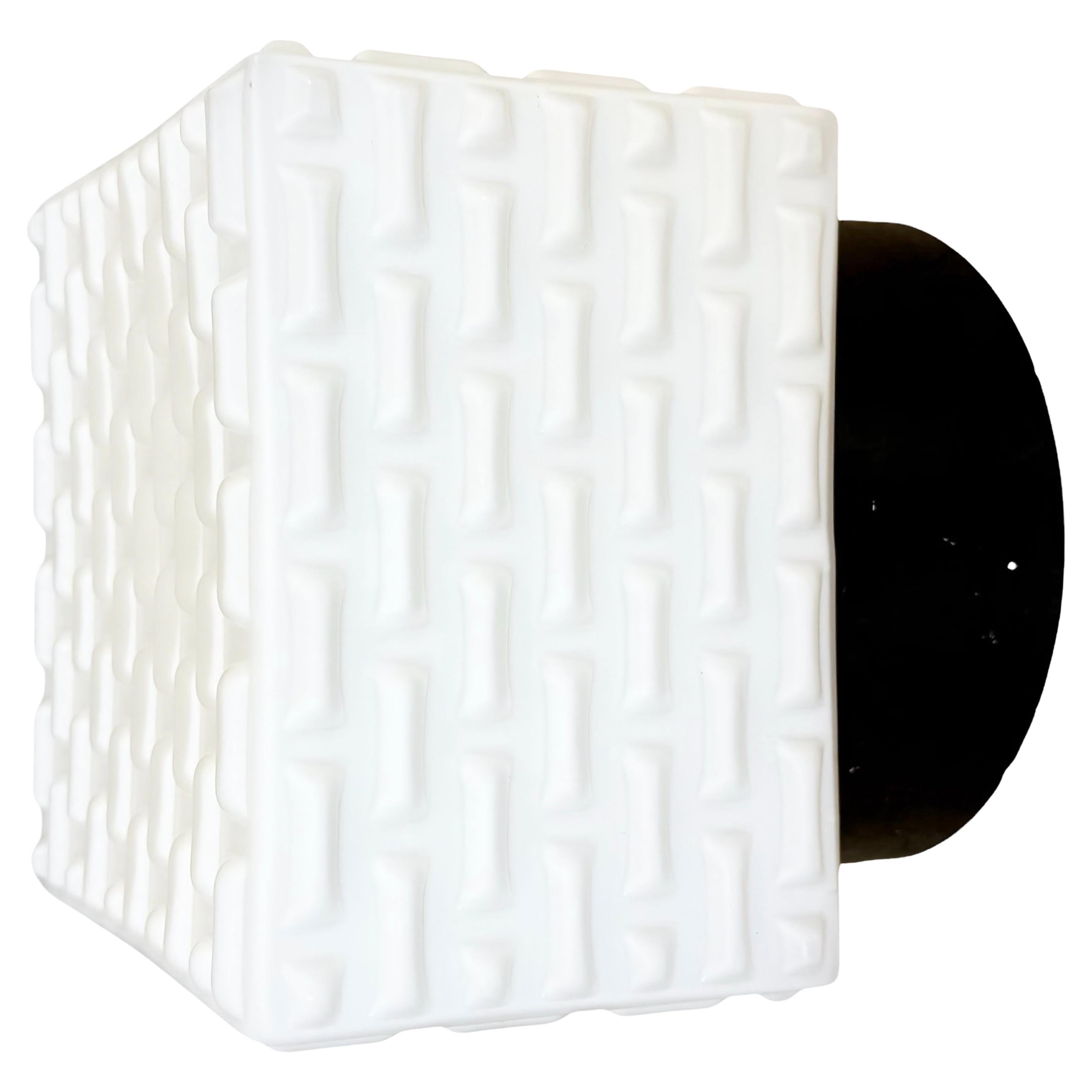 Vintage Square Milk Glass Wall or Ceiling Light, 1970s For Sale
