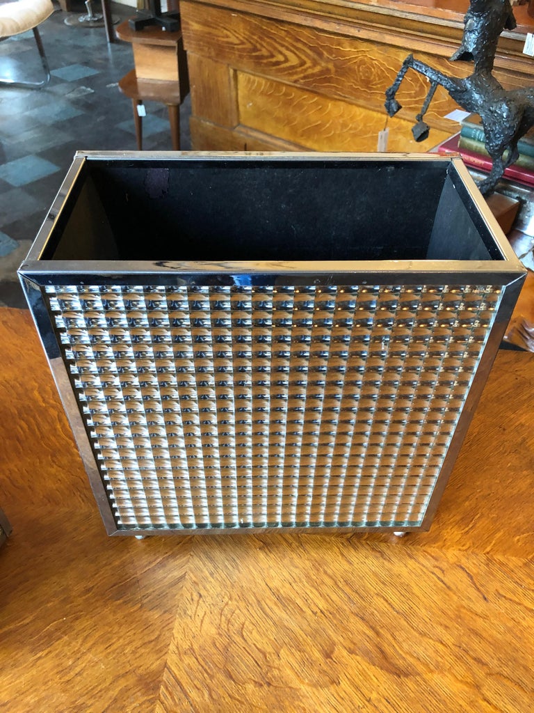 Vintage Square Mirrored Waste Paper Basket and Vanity Box Set For Sale