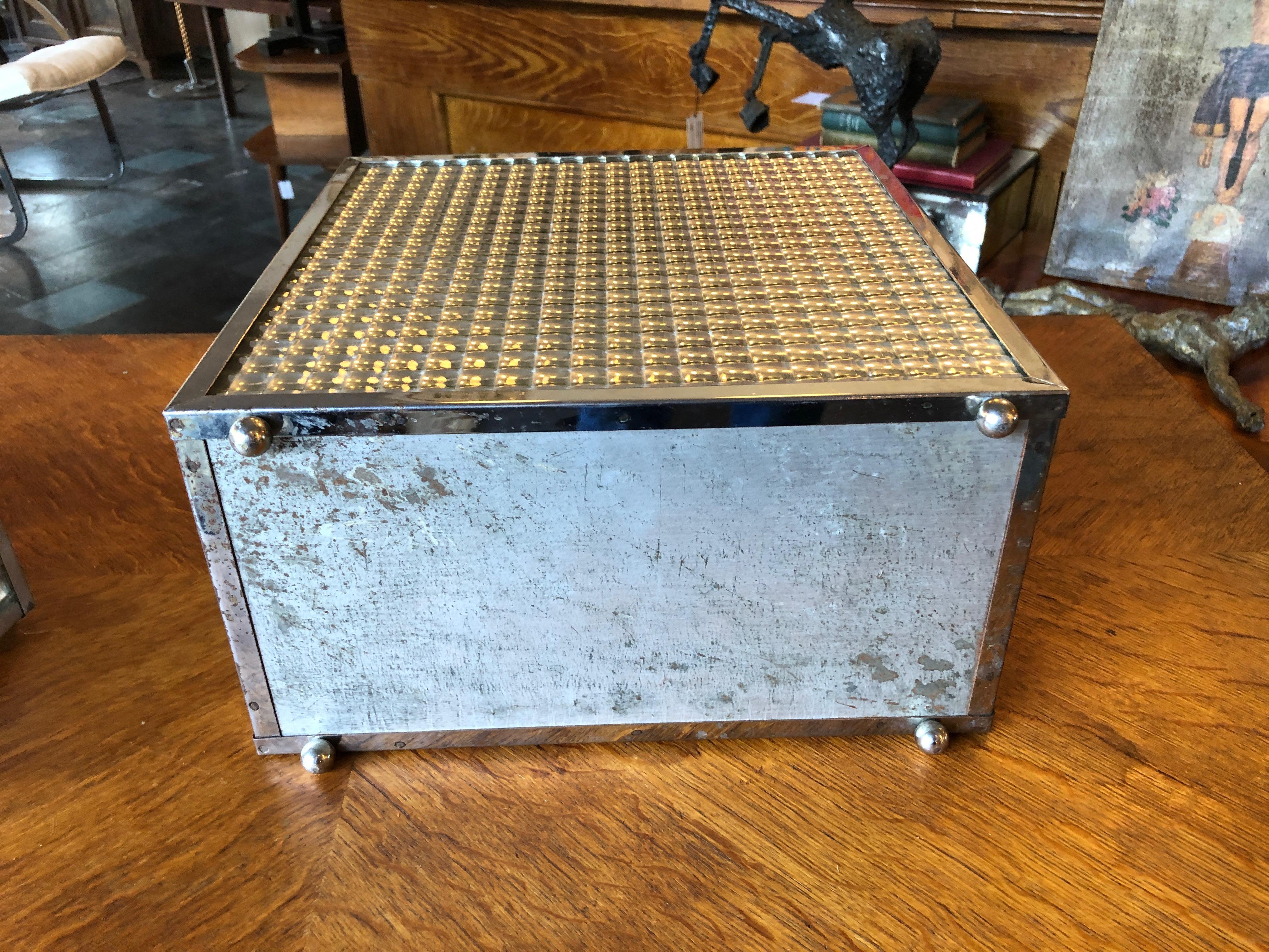 Vintage Square Mirrored Waste Paper Basket and Vanity Box Set In Good Condition For Sale In Seattle, WA