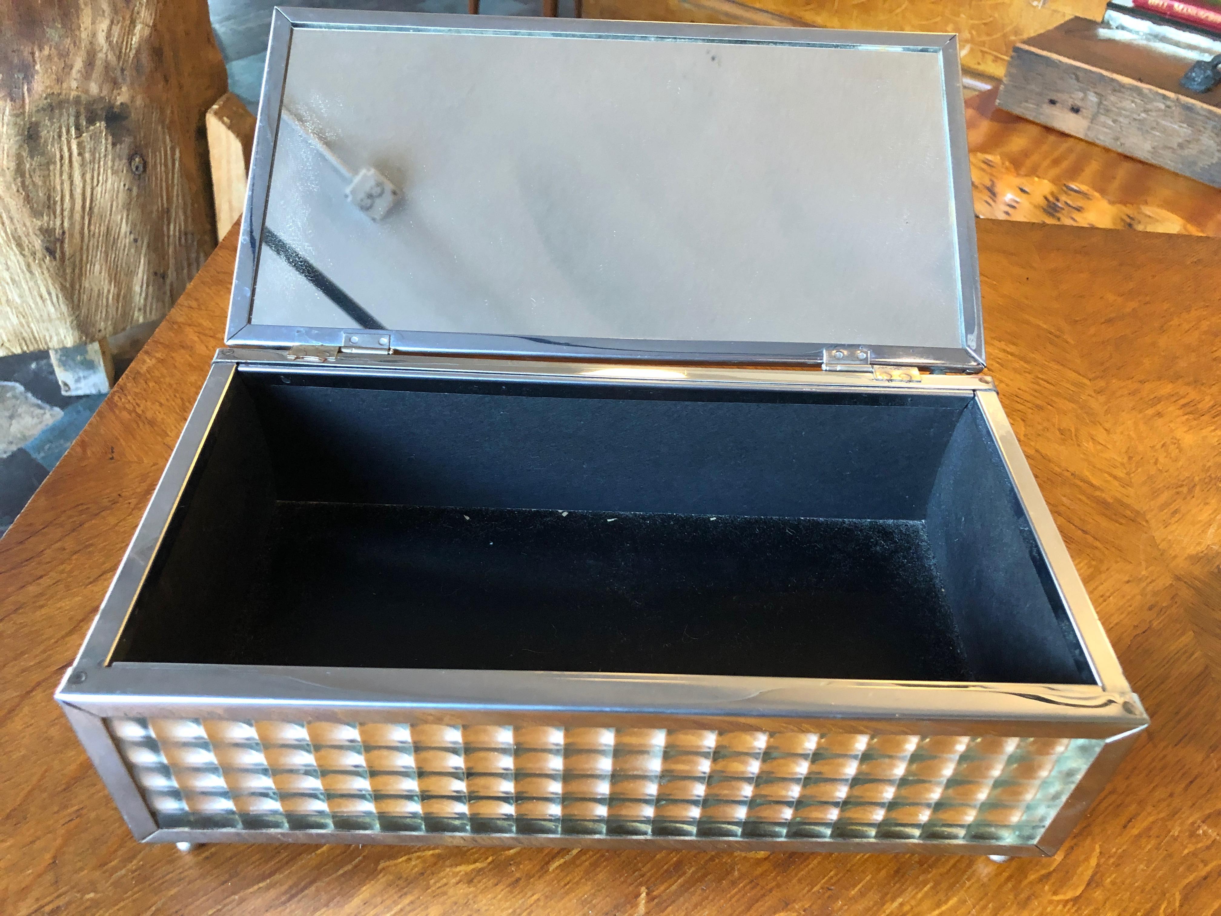 Chrome Vintage Square Mirrored Waste Paper Basket and Vanity Box Set For Sale