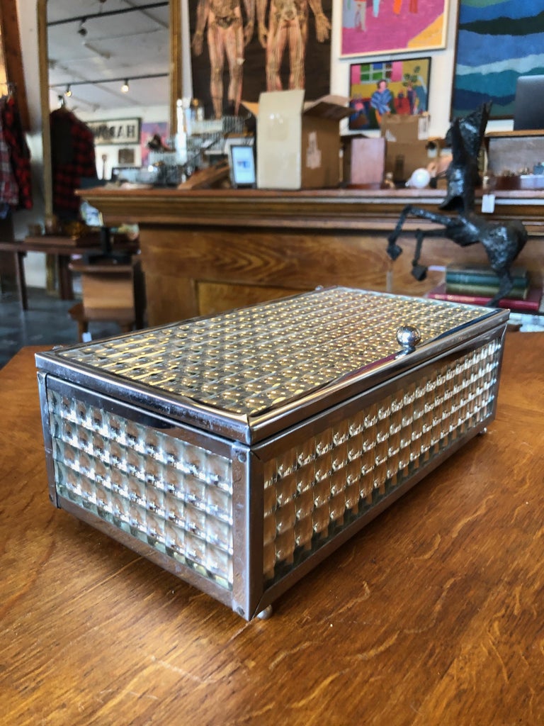 Vintage Square Mirrored Waste Paper Basket and Vanity Box Set For Sale