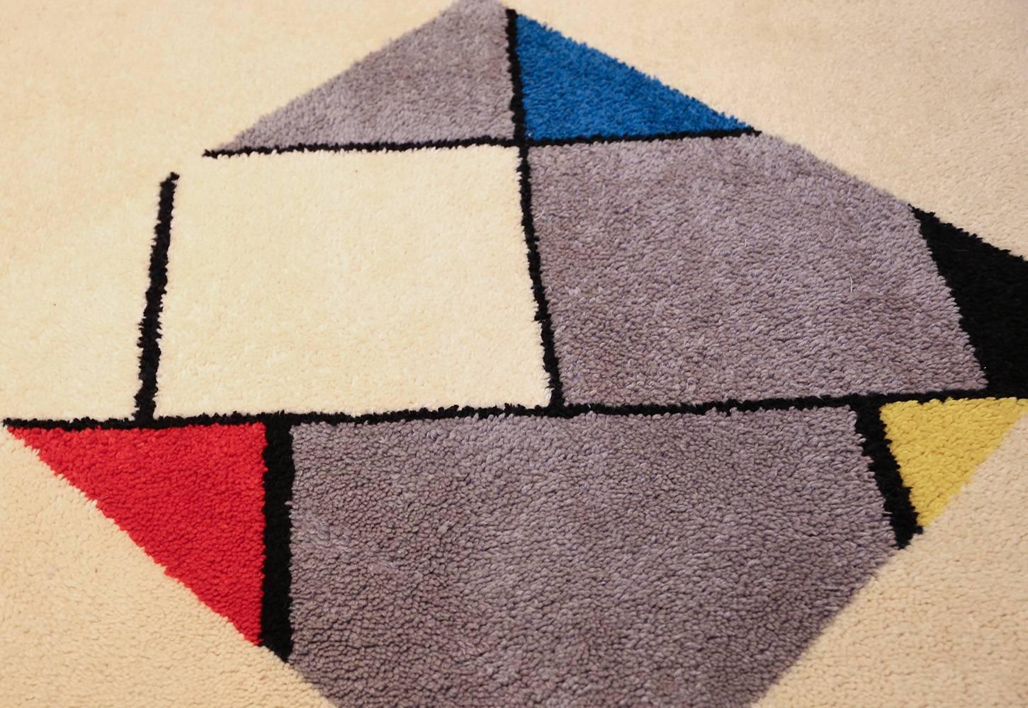 Modernistischer skandinavischer Mondrian Design-Teppich im Vintage-Stil, 5' 2