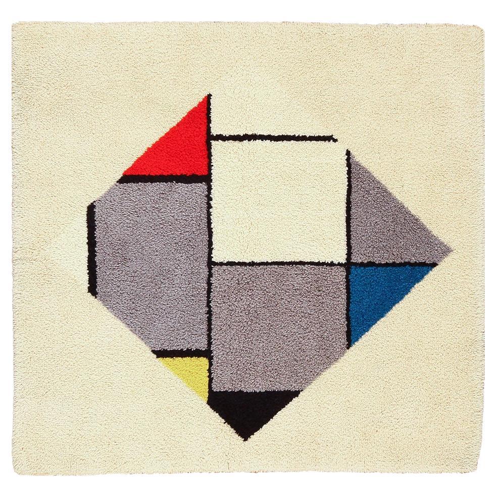 Modernistischer skandinavischer Mondrian Design-Teppich im Vintage-Stil, 5' 2" x 5' 2"  im Angebot