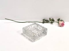 Cenicero vintage cuadrado de vidrio grueso moldeado transparente - Bol de baratijas, Italia