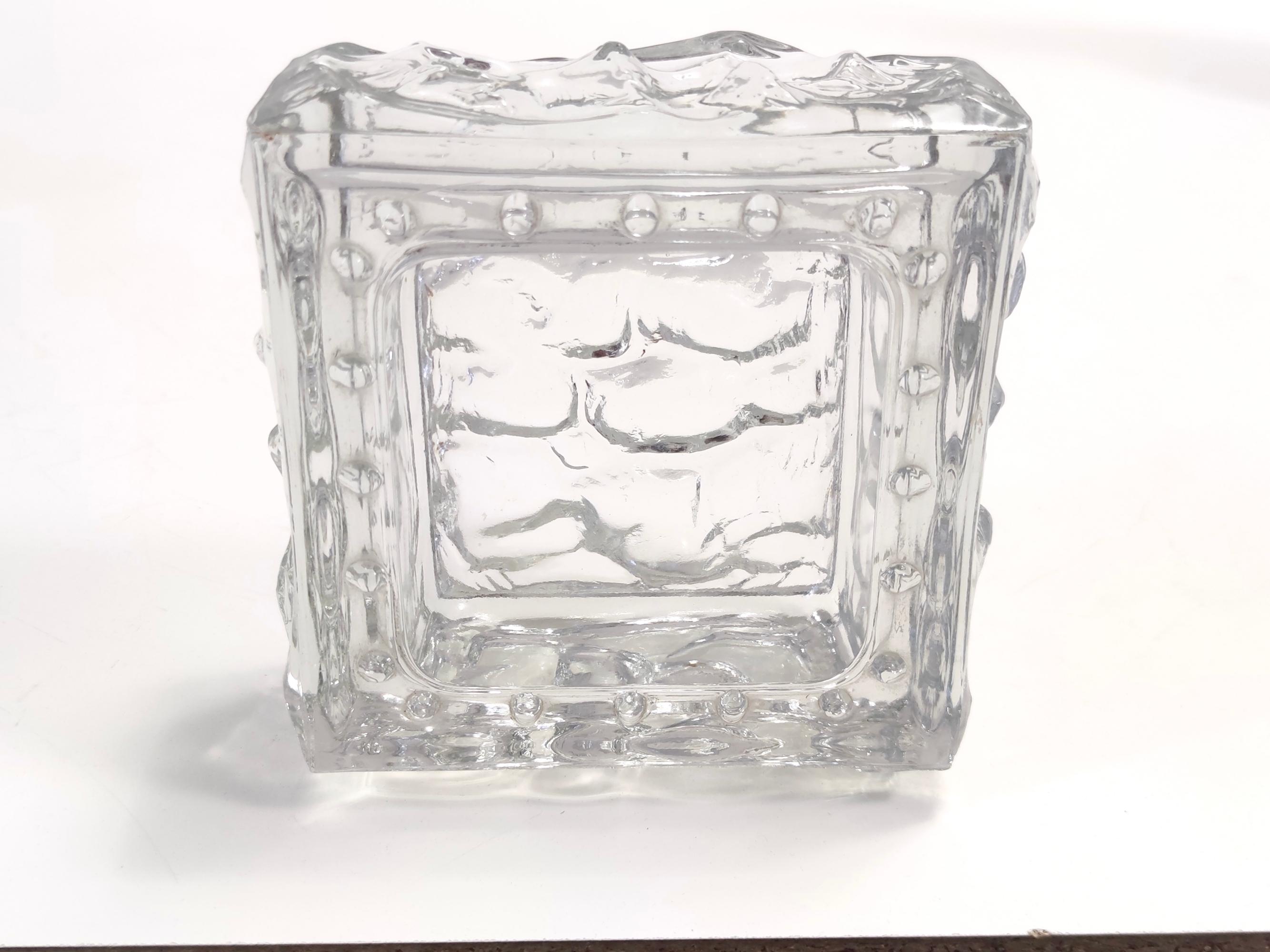 Vintage Square Molded Thick Glass Ashtray - Trinket Bowl, Italy  In Excellent Condition For Sale In Bresso, Lombardy