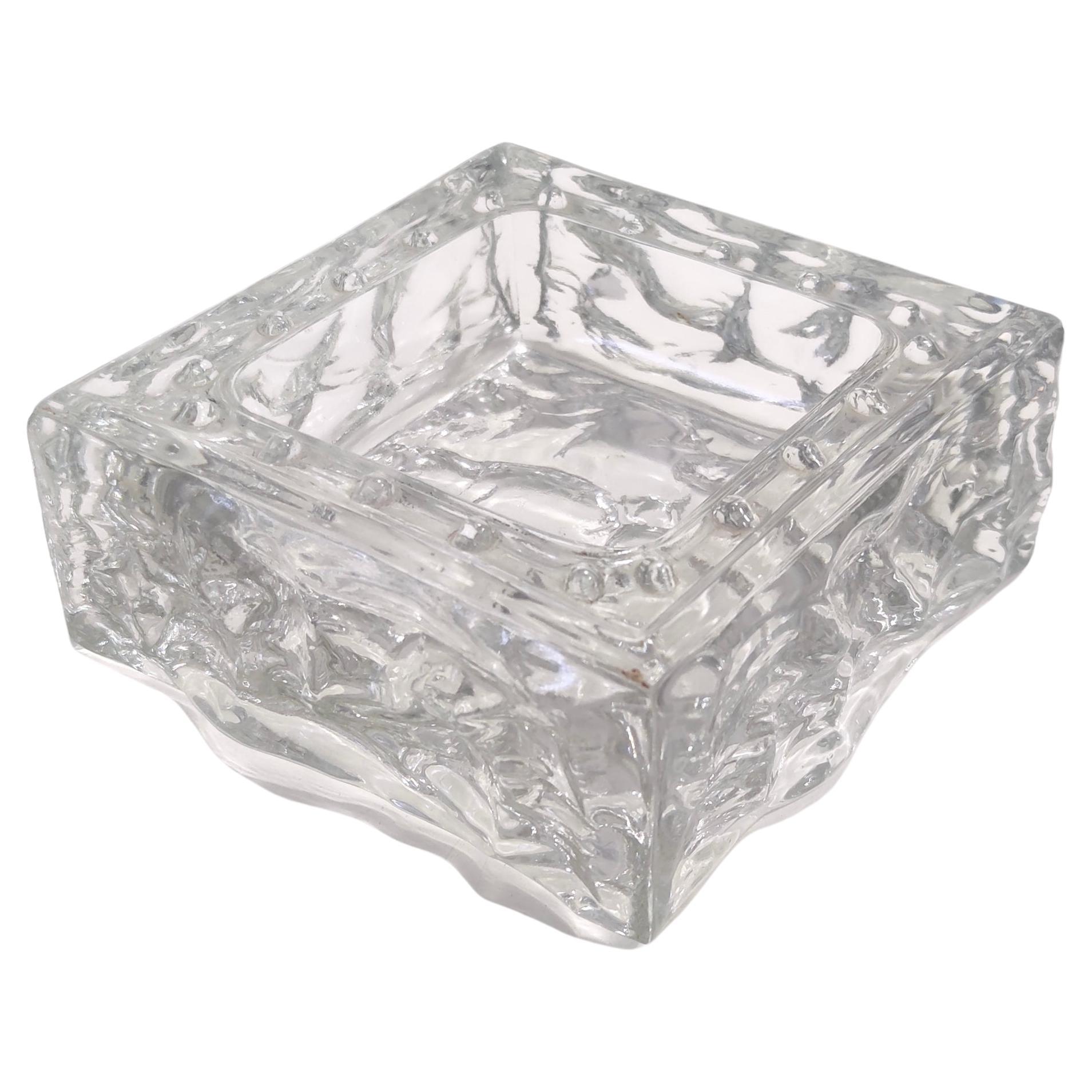 Vintage Square Molded Thick Glass Ashtray - Trinket Bowl, Italy 