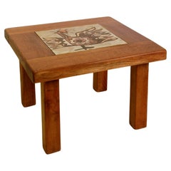 Vintage square oak ceramic coffee table - Side Table - 1960s
