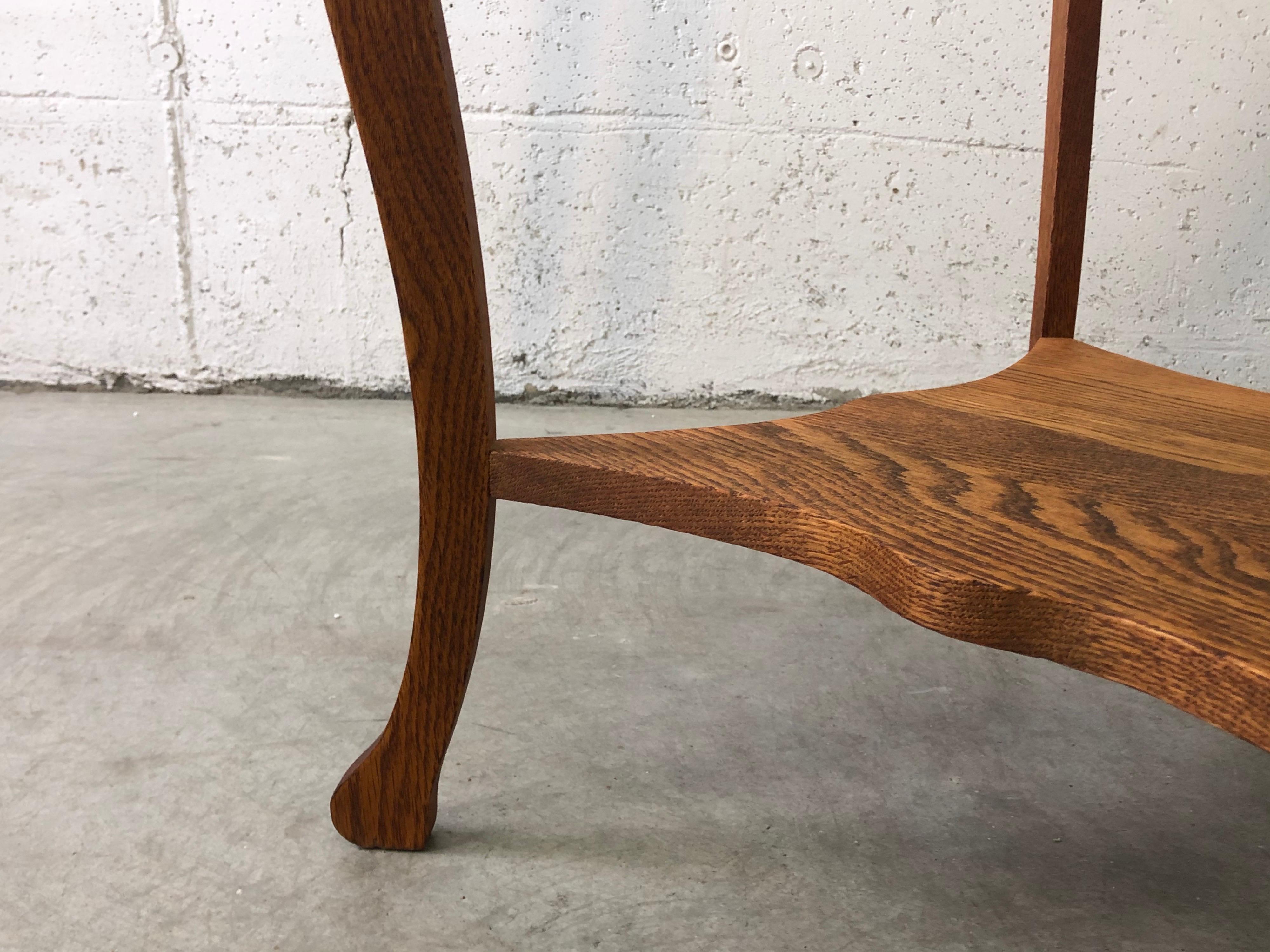 Vintage Square Oak Wood Side Table with Curved Legs In Good Condition For Sale In Amherst, NH