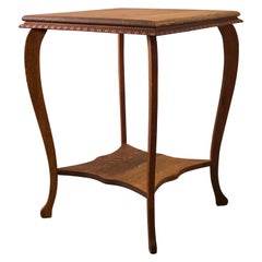 Vintage Square Oak Wood Side Table with Curved Legs