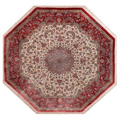 Quadratischer achteckiger, luxuriöser Vintage-Teppich aus persischer Seide Qum Gonbad Design 8' x 8'