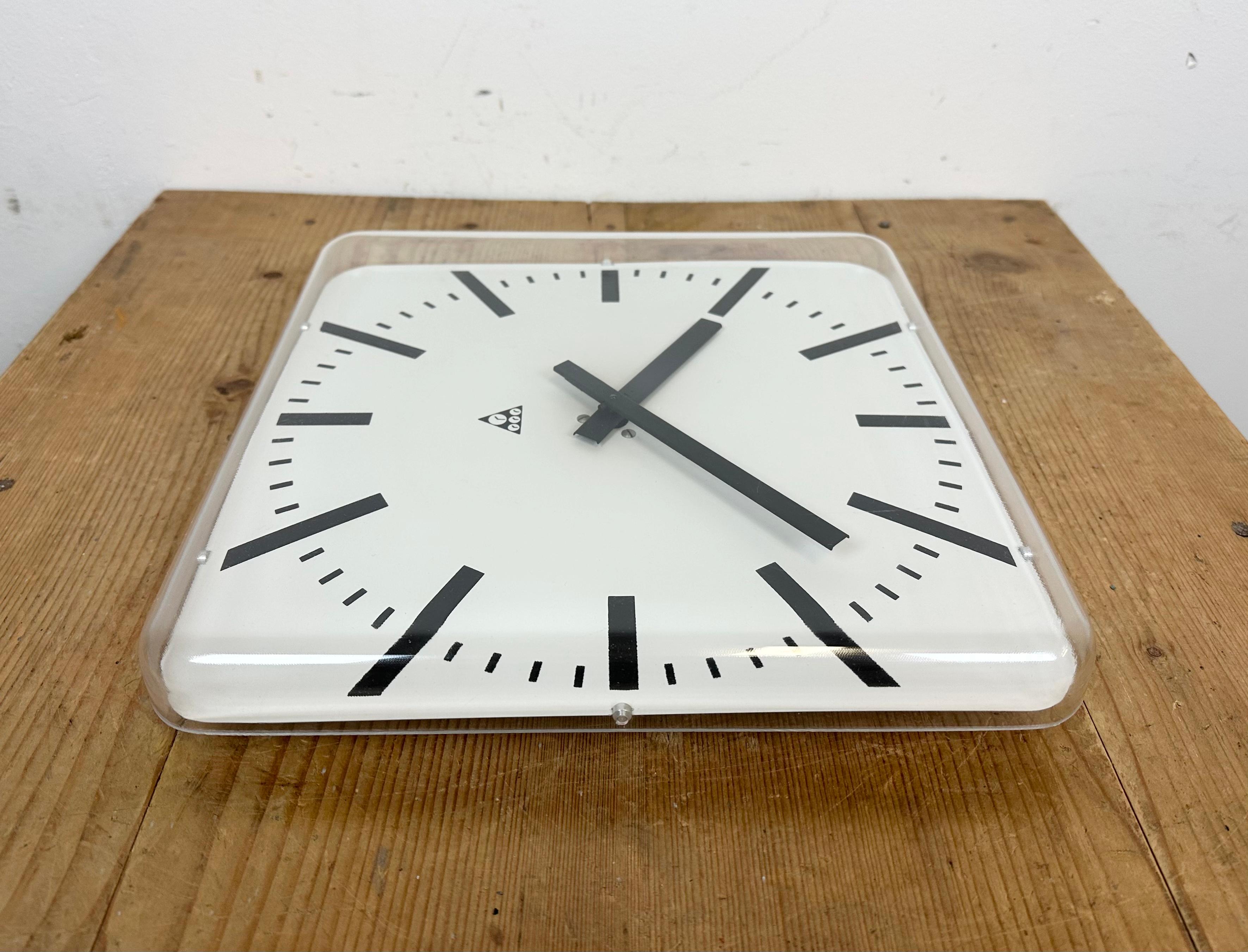 Aluminum Vintage Square Office Wall Clock from Pragotron, 1980s
